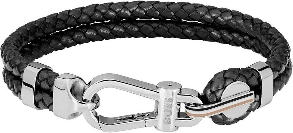 BOSS Leather Braided Ares Prime Black, Men's Bracelet